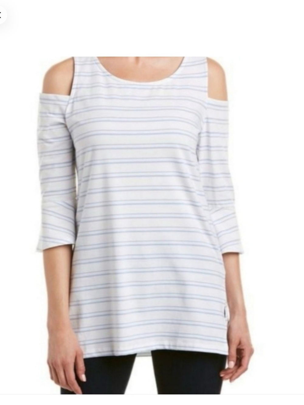 Tyler Boe Cold Shoulder Striped Women’s Top - White & Blue Small